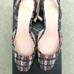J. Crew Tweed Slingback Block Heel Pumps